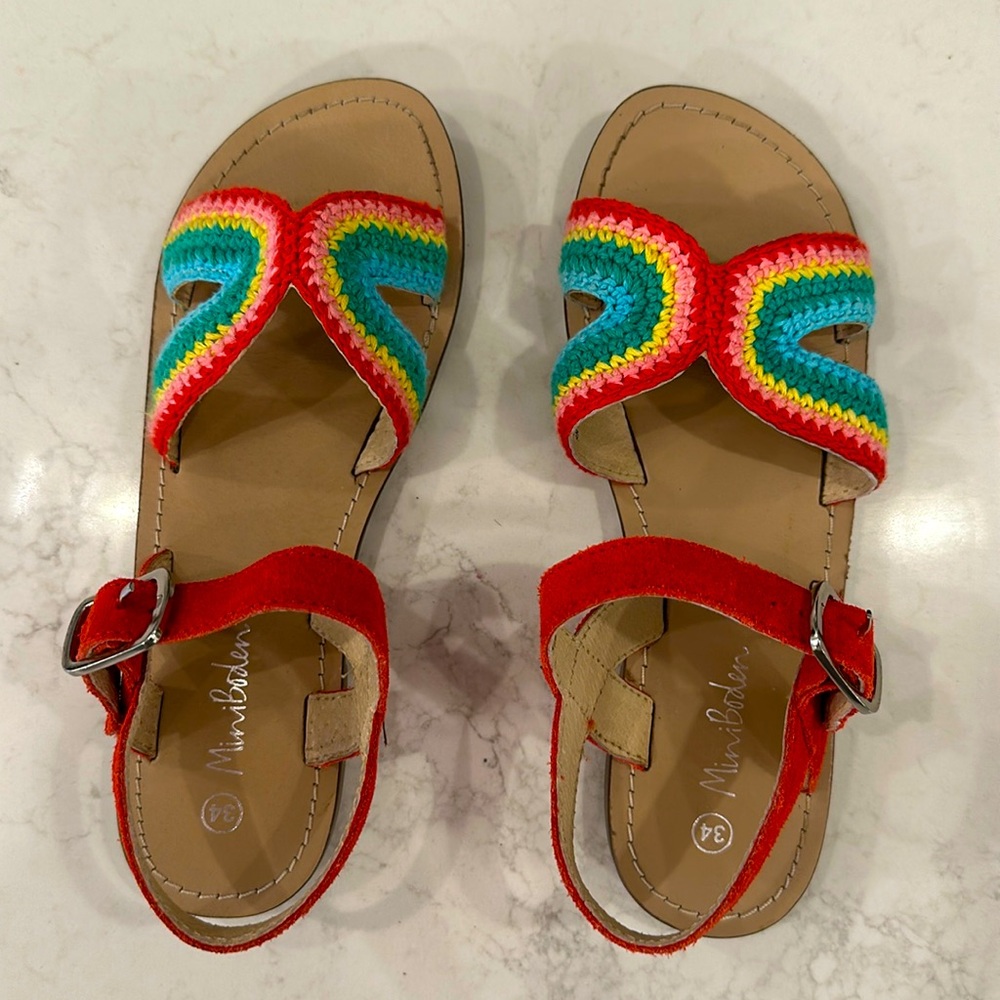 Mini Biden rainbow crochet sandals, size 34